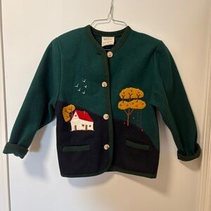 vintage boiled wool blend cardigan sweater jacket green blue size 8 nature